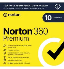 Norton 360 Premium | 10 Installazioni | Licenza annuale | Windows, Mac, Android e iOS