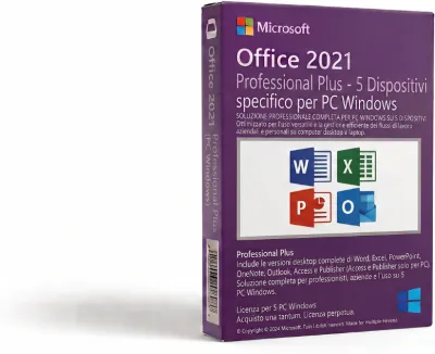 Microsoft Office Professional Plus 2021 Retail - 5 Dispostivi - Attivazione Online - Fatturazione Italiana