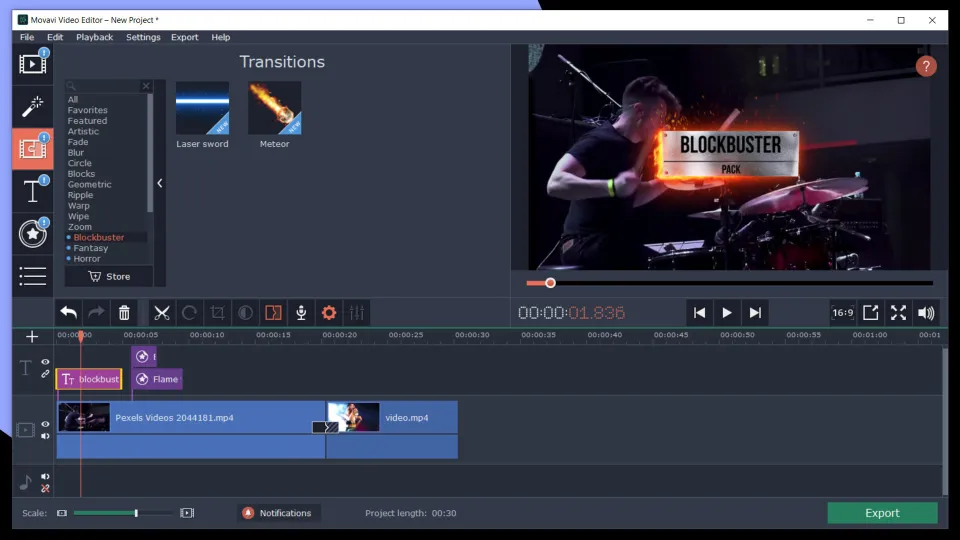 Movavi Video Editor Plus 2020 Effects - Cinematic Set (PC, Mac)